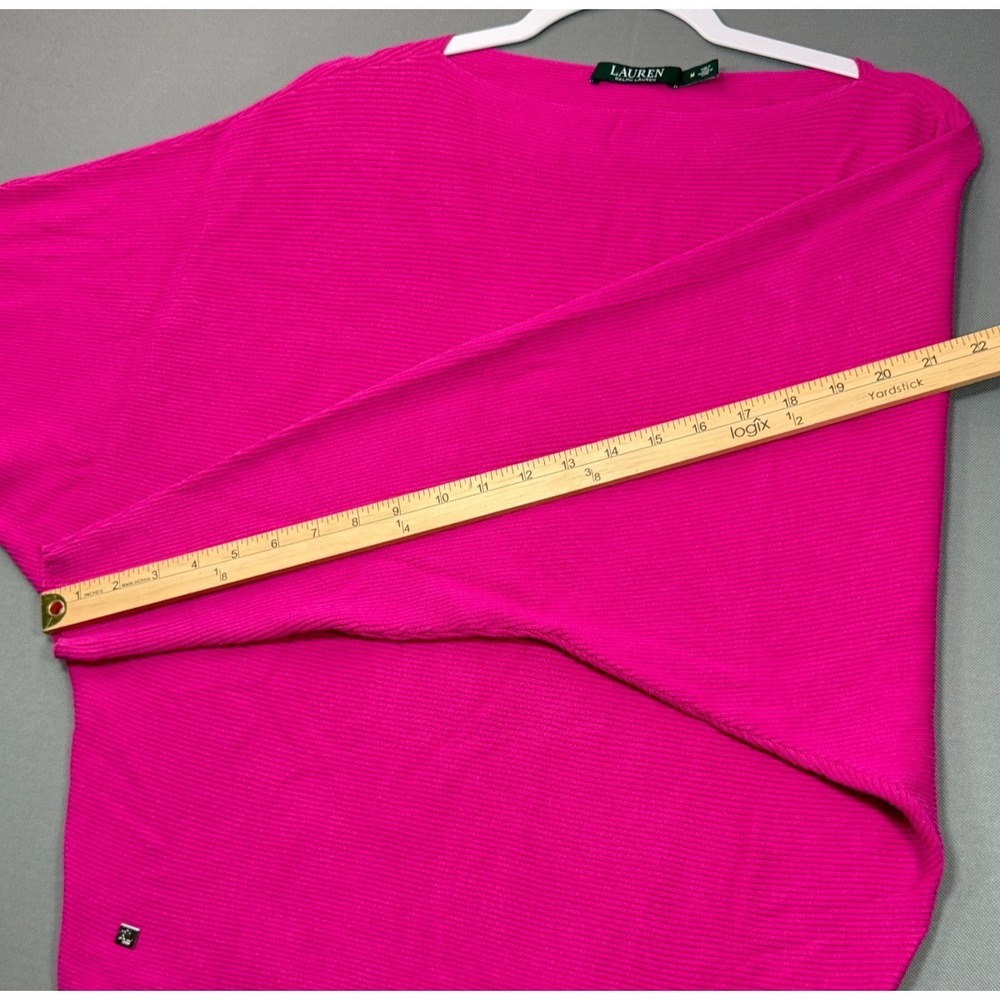 Lauren Ralph Lauren Hot Pink Ribbed Knit Dolman Sweater Boatneck Women's Medium - Picture 11 of 12